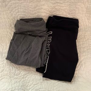 Under Armour size large leggings, two pairs black and grey